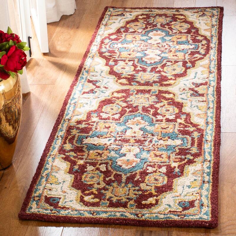 SAFAVIEH Handmade Aspen Renske Boho Tribal Wool Rug - 2'3" x 7' Runner - Red/Blue