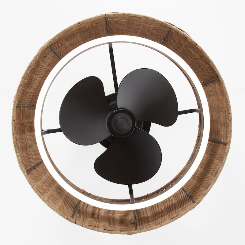 20-IN 3-Blade Rattan Caged Ceiling Fan with Dimmable LED Light and Remote