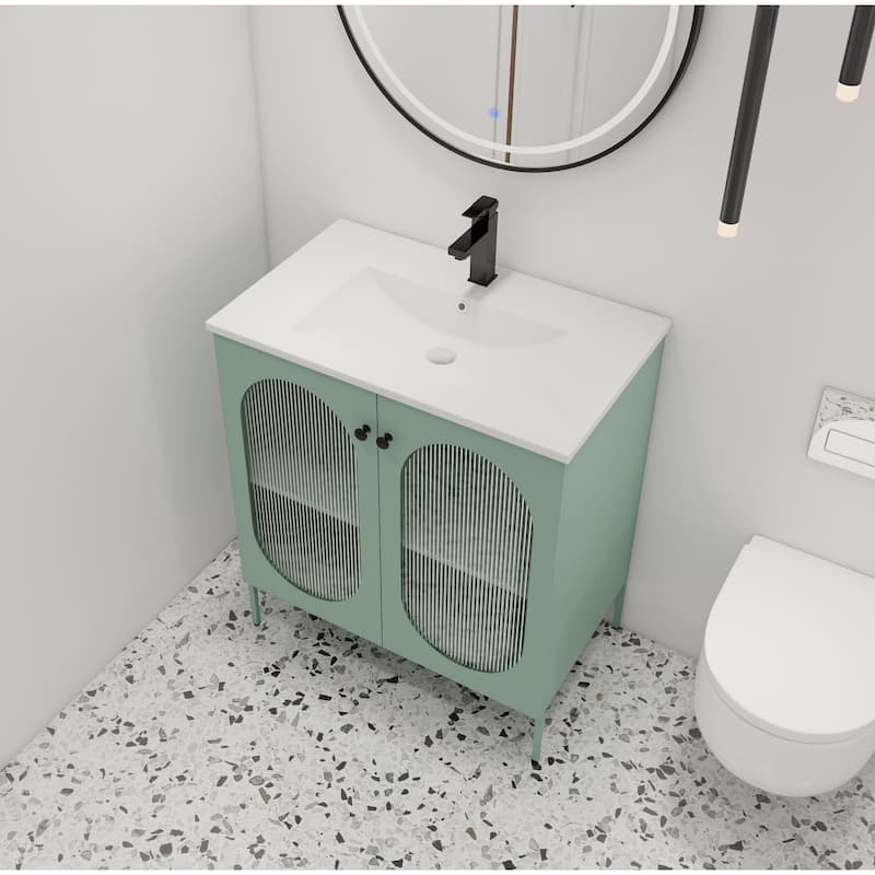 Malwee 30" FreeStanding Bathroom Vanity, Floor Stand Bathroom Vanity with Ceramic Sink,Soft Close Door and Adjustable Shelf