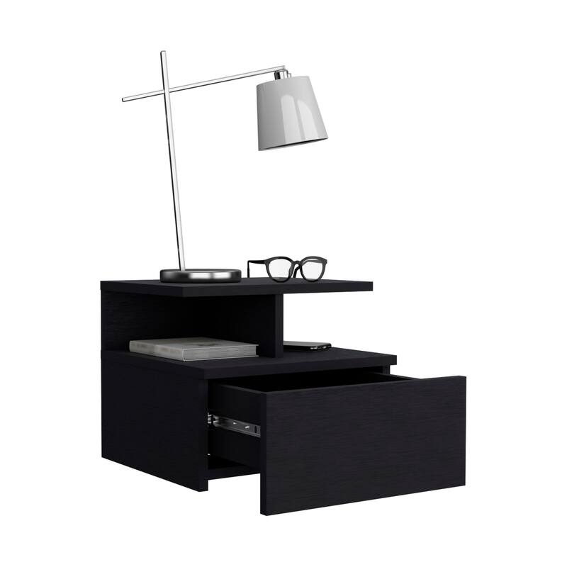 Adele Floating Nightstand with Open Shelf, Drawer, White