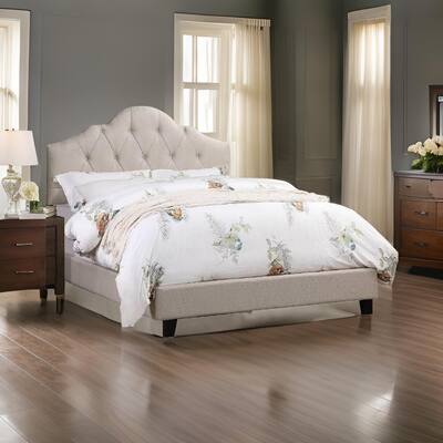 Eni Upholstered California King Size Bed, Taupe Tufted Adjustable Headboard