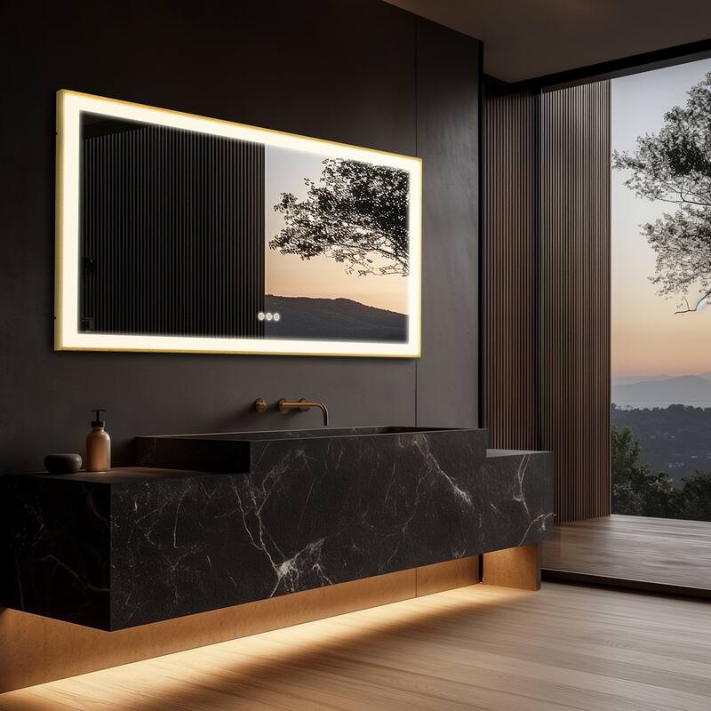 Gold Aluminium Alloy Frame Illuminated LED Bathroom Mirror