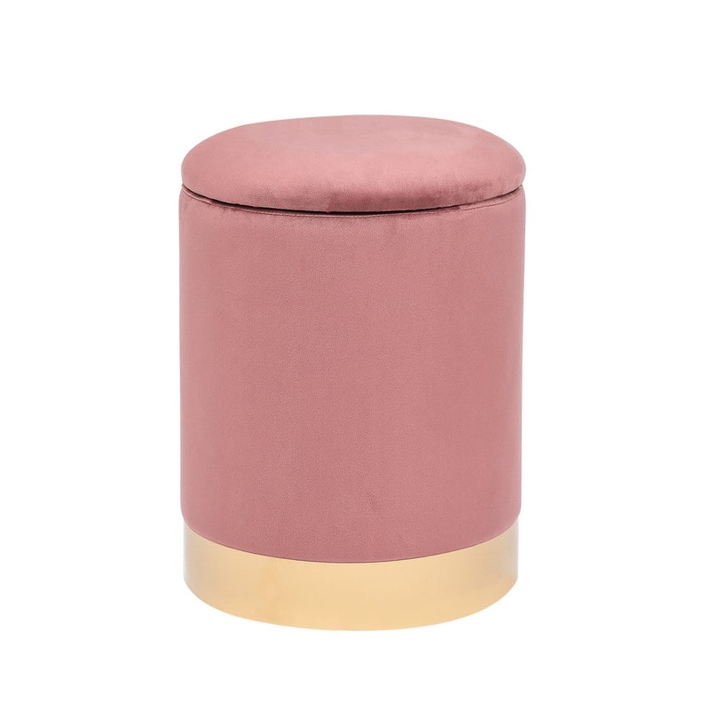 Adeco Round Storage Ottoman Footrest Stool Velvet Gold Plating Base