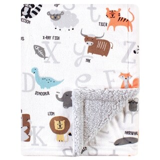 Hudson Baby Infant Plush Blanket with Faux Shearling Back, Alphabet Animals, One Size - Alphabet Animals - One Size