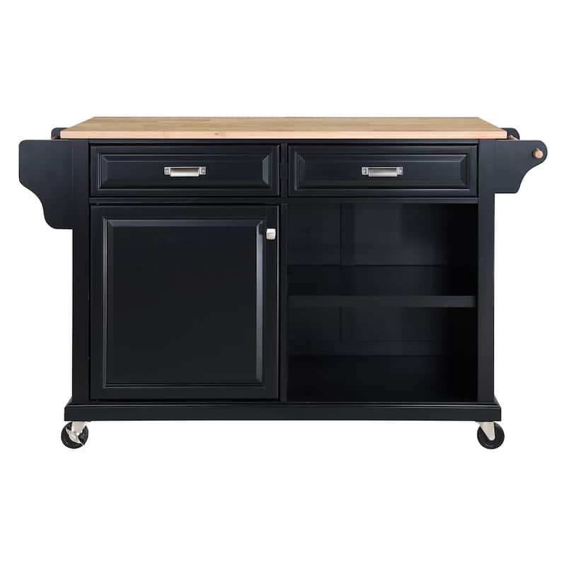 Natural Wood Topped Kitchen Island with Storage, Mobile Kitchen Cart