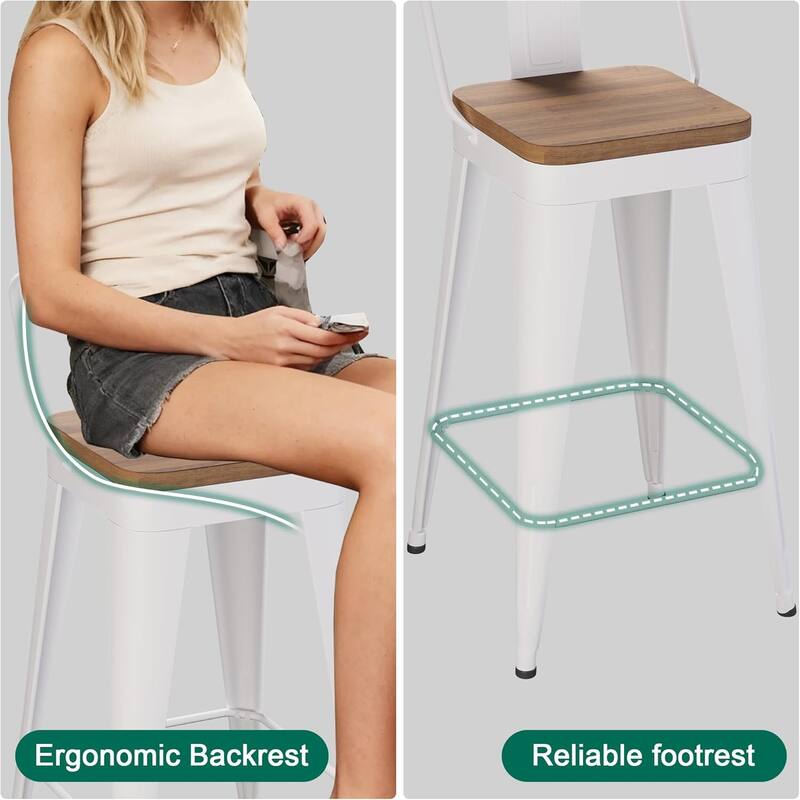 Counter & Bar Stools with Metal Frame Kitchen Stools with Low Back Kitchen Bar Furniture Stools with Square Wooden Seat