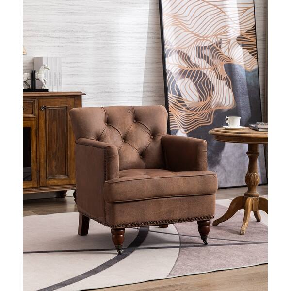 slide 2 of 8, Classic Accent Chair Living leisure Upholstered Fabric Club Chair, Antique Brown, Suitable for Living Room Bedroom Arm Chair