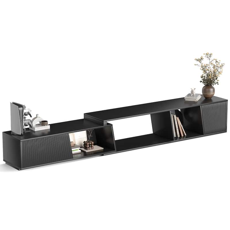 Pocassy Extendable TV Stand with Sliding Doors Minimalist Rectangle
