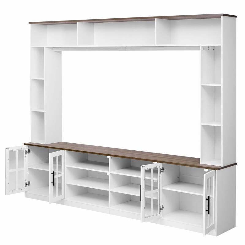 Modern 95.5" Wall Unit TV Stand for TVs up to 80" with Bookshelves, Cabinets, Glass Doors