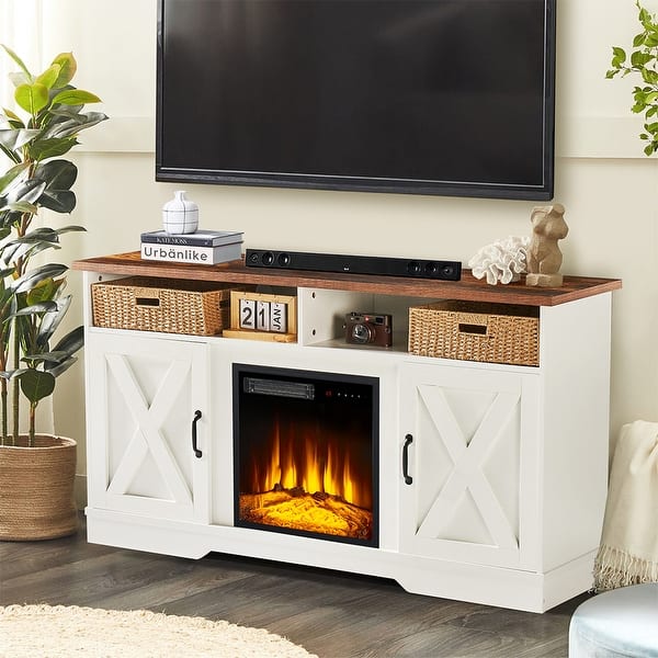 Wood Electric Fireplace TV Stand with 18-inch embedded electronic ...