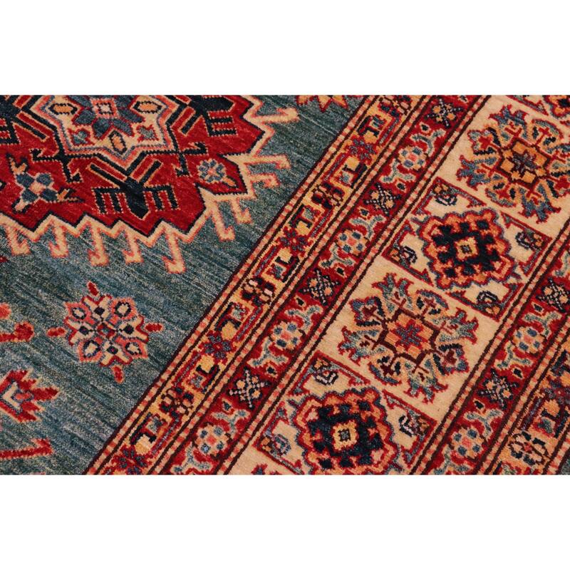 Caucasian Super Kazak Rowan Green/Beige Hand Knotted Wool Rug - 8'2'' x 10'2''