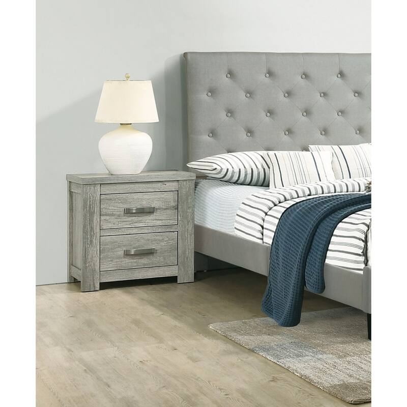 Rustic Light Grey Two Drawer Nightstand, Modern Bedroom Furniture