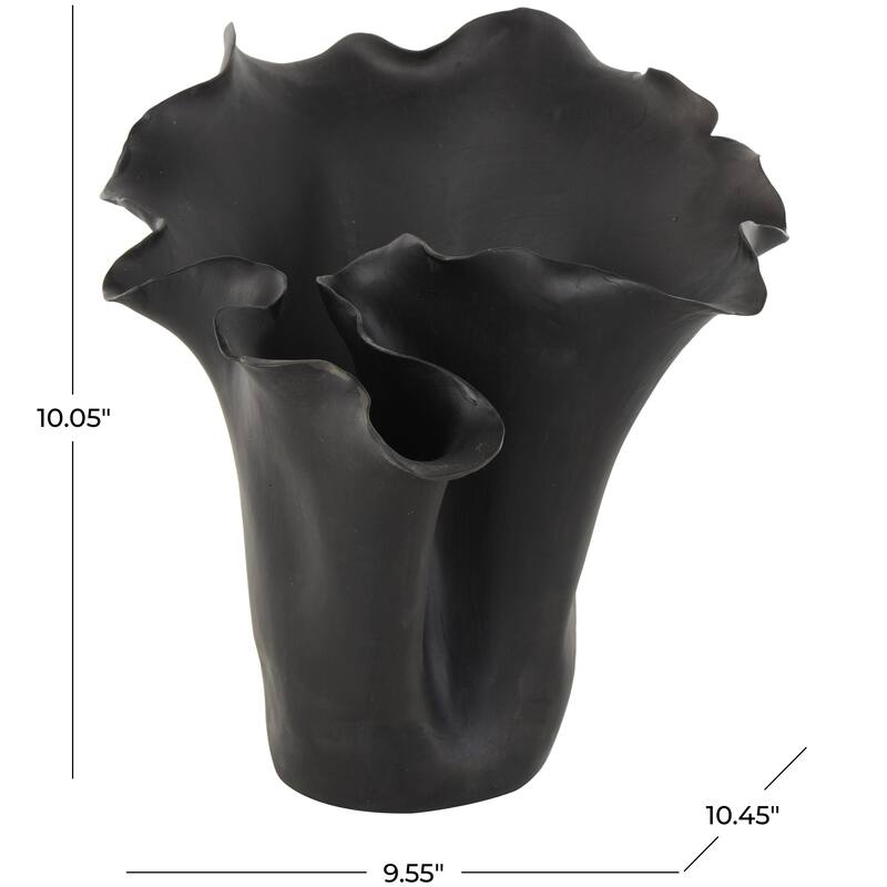 Ceramic Abstract Floral Inspired Vase with Wavy Folded Rim - White or Black - Roche River Decor
