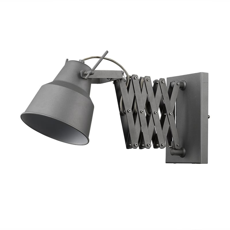 Adjustable Wall Sconce with Grey Metal Shade and Plug-In Iron Fixture E26 Base LED Compatible - 9.75" H x 7" W x 34.5" D