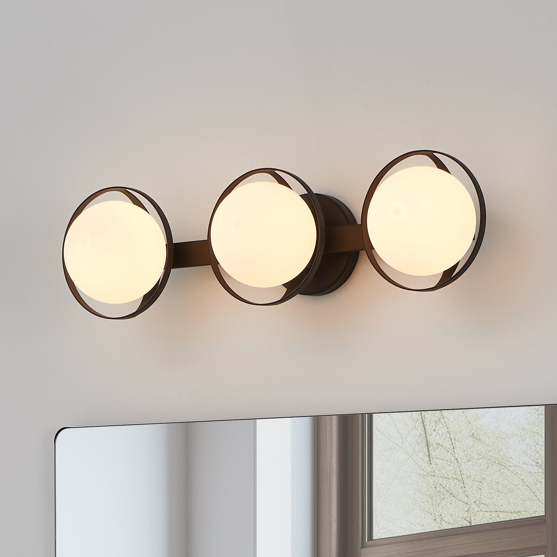 Thesis Parker 24-inch 3-light Matte Black Vanity Light with Etched Opal Glass Shades