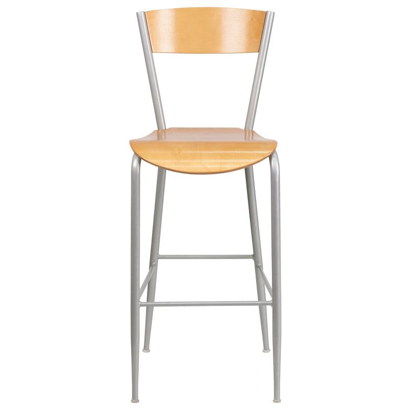 Metal Restaurant Barstool - Wood Back & Seat - 16.5"W x 21.5"D x 43"H - 16.5"W x 21.5"D x 43"H