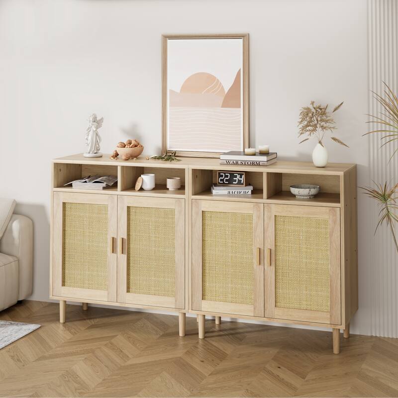 Ail 62.9-inch Wide Accent Rattan Sideboard Buffet Storage Cabinet With 2 Doors - 15.7"L x 62.9"W x 36.2"H