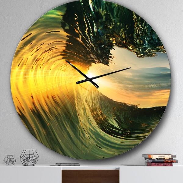 slide 2 of 10, Designart 'Colored Ocean Waves Falling Down VII' Modern Seashore Wall CLock 36 in. wide x 36 in. high