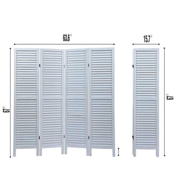 4-Panel Wood Room Divider Louver Partition Screen, 5.6 Ft. Tall Folding ...