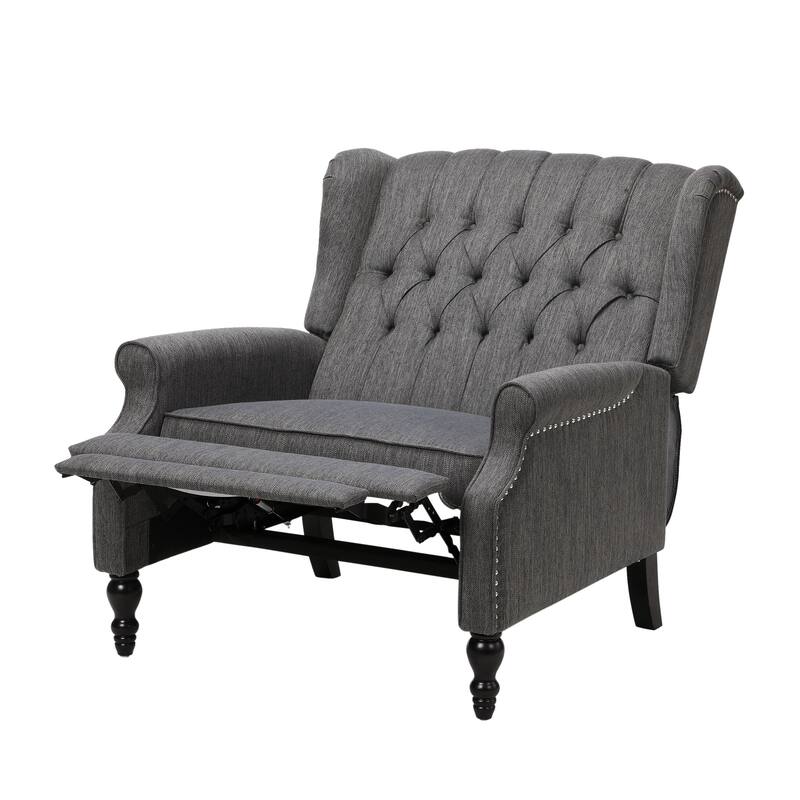 Oversized Wingback Push-Back Recliner with Footrest, Tufted Back, Nailheads