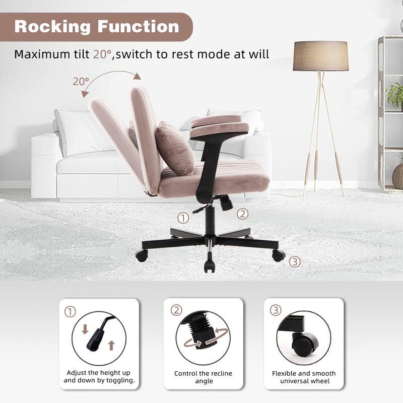 Linen Criss Cross Armrest Office Chair with Wheels - Ergonomic for Home Office, Work & Study
