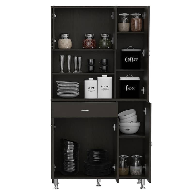 Della 90 Pantry Cabinet with 5 Legs, Drawer, 6 Doors, and Multiple Shelves - N/A