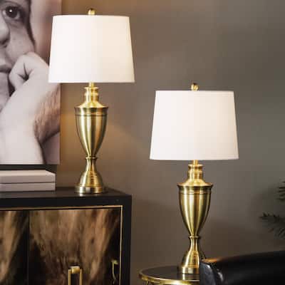 Copper Grove Elbasan Brass Urn-shaped Table Lamps with Drum Shades (Set of 2)