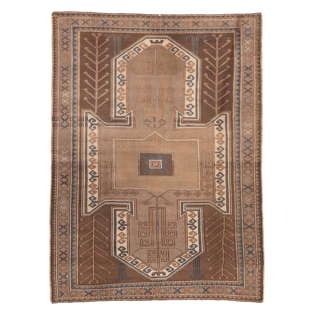 ECARPETGALLERY Hand-knotted Melis Vintage Brown, Tan Wool Rug - 5'1 x 7'0