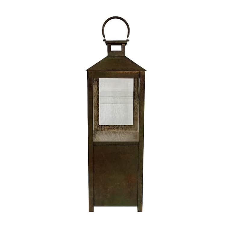 Small Patina-Style Rectangular Iron Lantern - 26" - Green