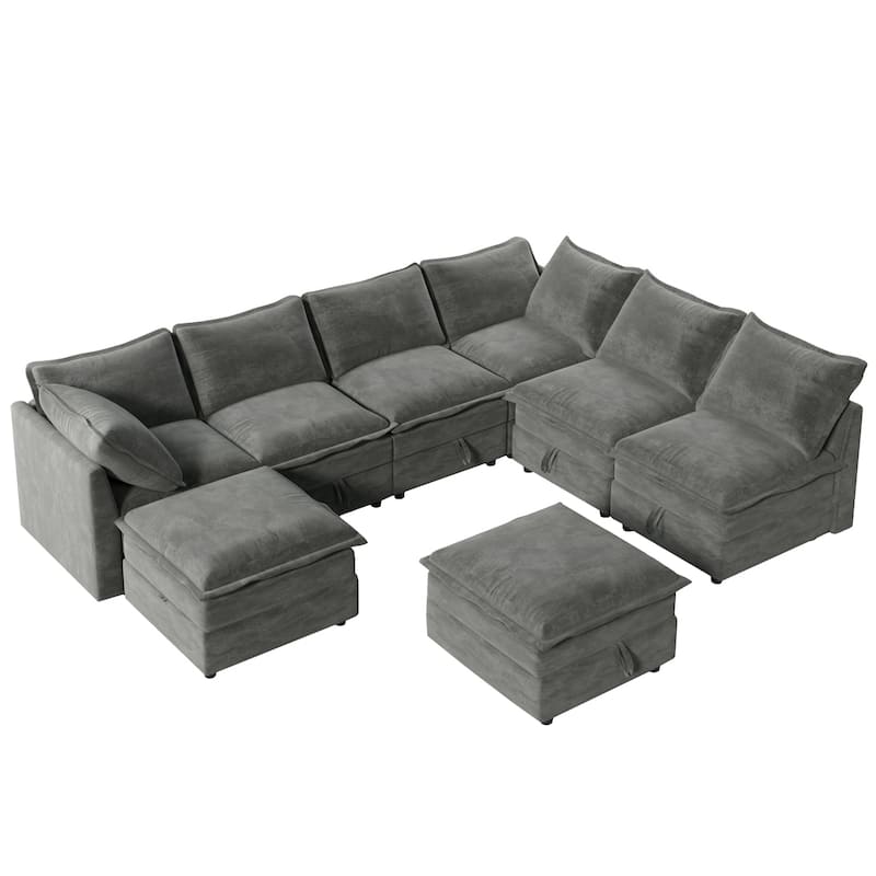 8pc Modular Sofa Bed wStorage and Ottoman, U-shape Upholstered Couch