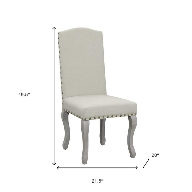 Set of 2 Beige and Gray Upholstered Parsons Dining Chairs with Nailhead Trim and Solid Wood Legs - 49.5”H x 21.5”W x 20”D