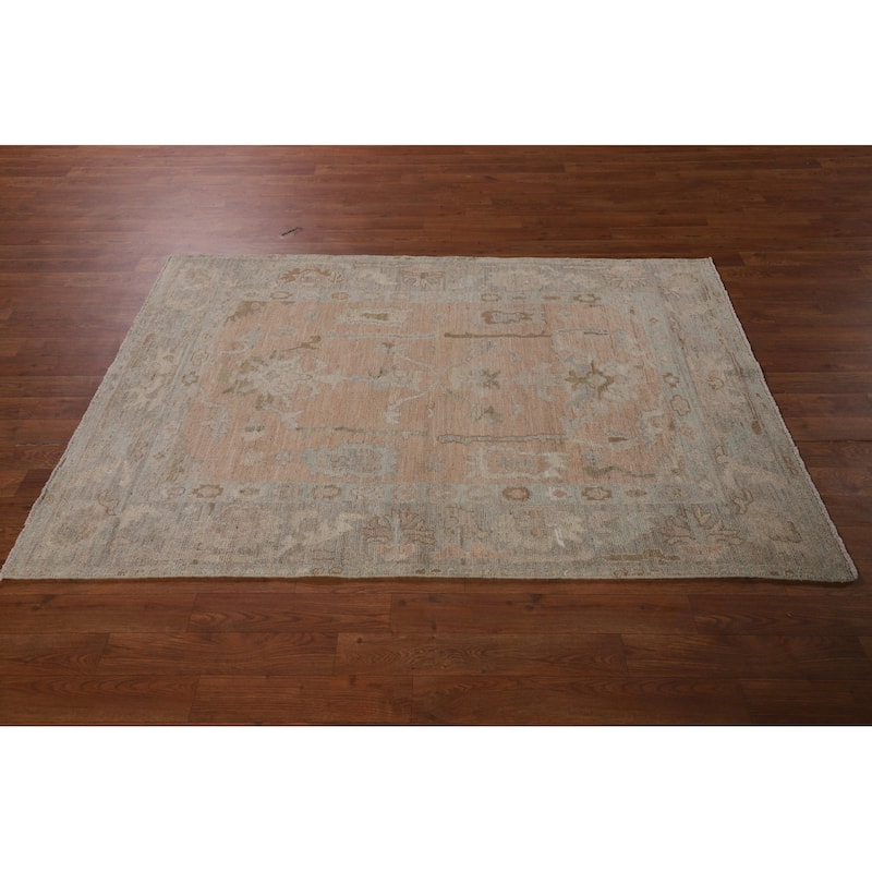 Vegetable Dye Pink Oushak Oriental Area Rug Hand-Knotted Wool Carpet - 3'11"x 5'10"