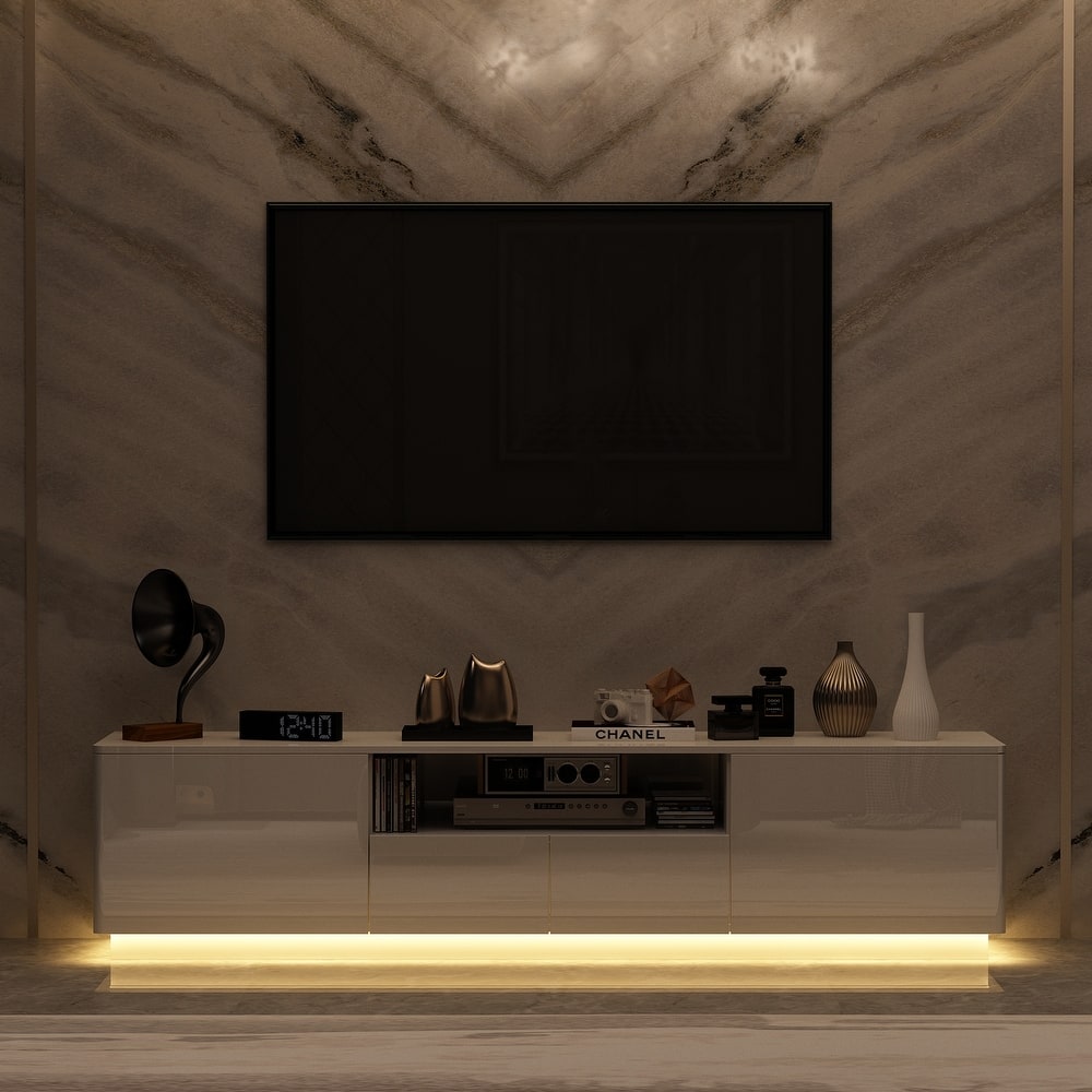 TV Stand LED Light High Gloss White TV Stand LED Entertainment Center