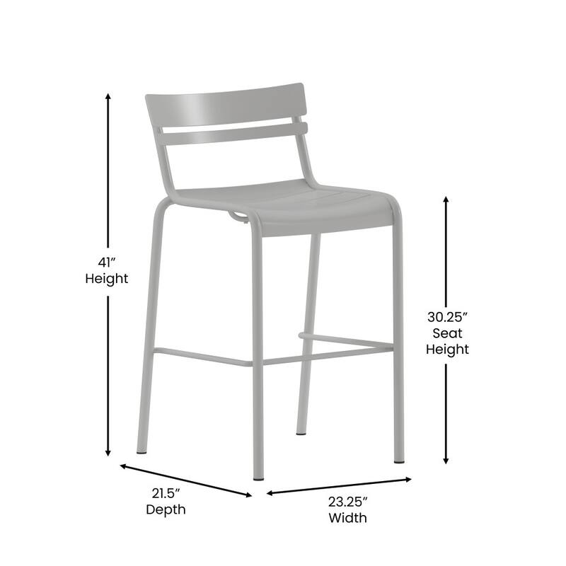2PK Modern Commercial Grade 2 Slat Indoor/Outdoor Steel Bar Stool