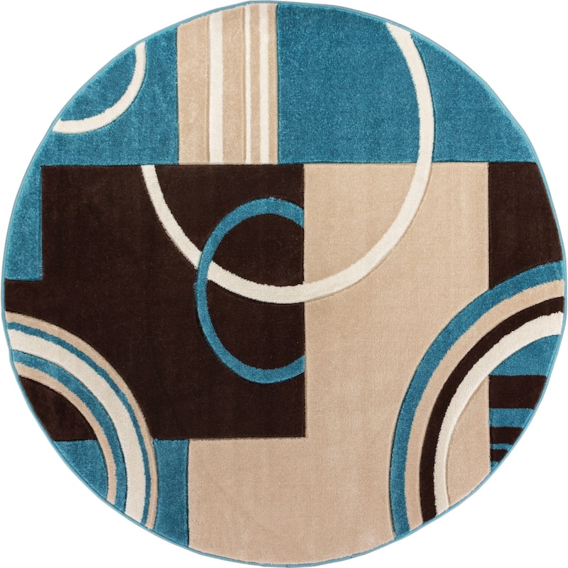 Well Woven Ruby Galaxy Waves Modern Geometric Area Rug - 5'3" Round - Blue - Round