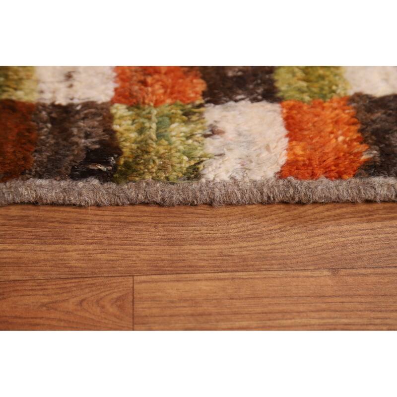 Hand Knotted Oriental 100% Wool Carpet Tribal Checkered Brown Moroccan Area Rug - 9' 10'' X 6' 10''