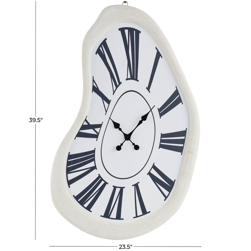 Wooden Abstract Wavy Wall Clock with Roman Numerals - White - Roche River Decor