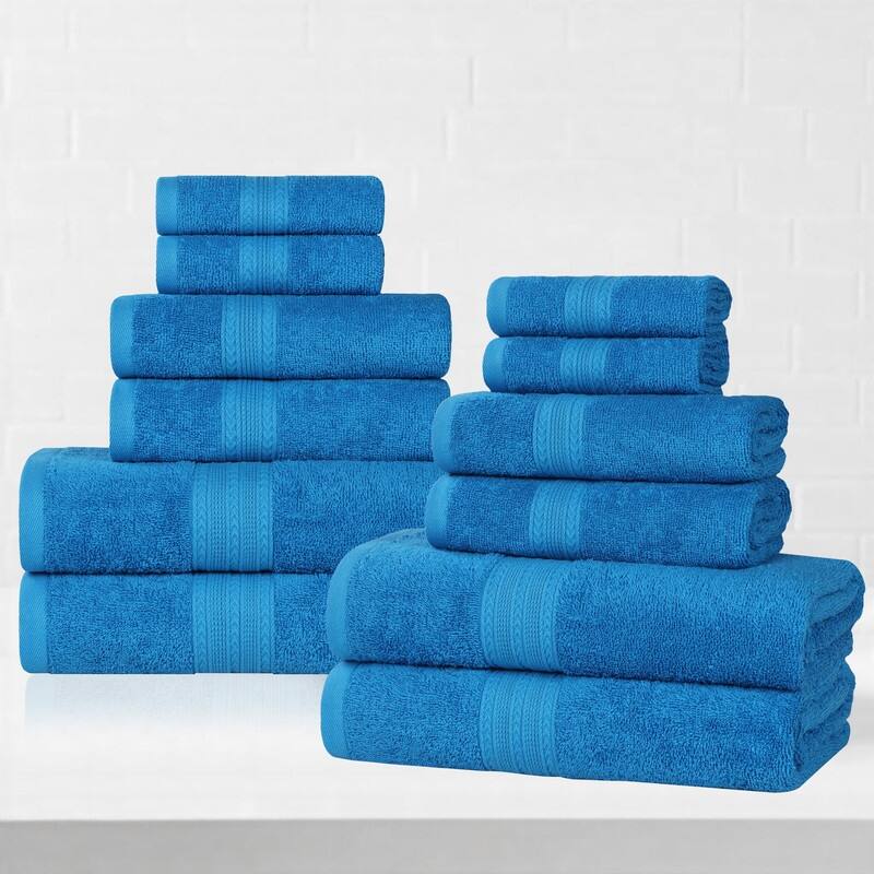 Superior Eco-Friendly Sustainable Cotton 12-Piece Bathroom Towel Set - Aster Blue