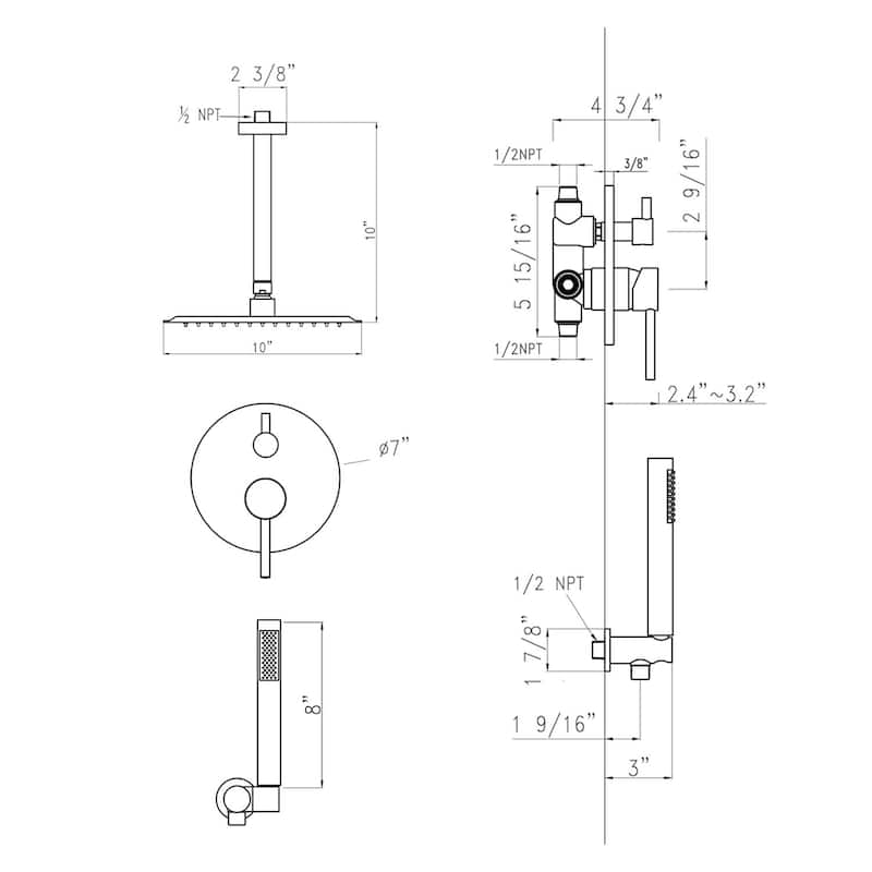 shower system Shower wall mounted with head and hand held shower head, brushed nickel finish