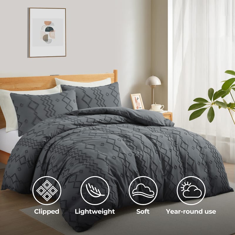 Bohemian Clipped Duvet Cover Set with Zipper Closure