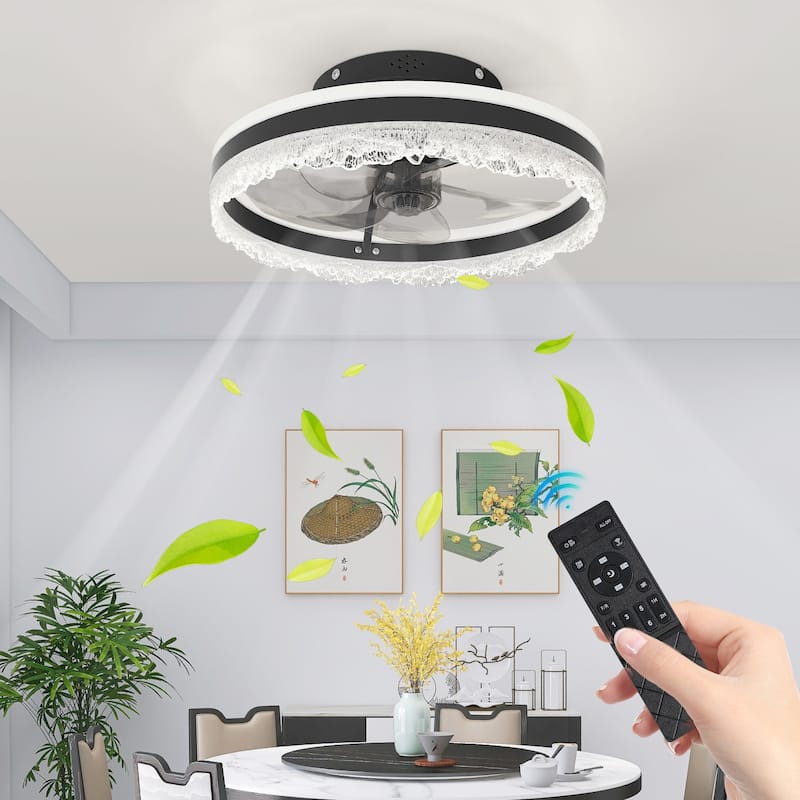 16" Flush Mount Ceiling Fan Crystal Chandelier, LED Crystal Fan Lamp for Bedroom Kids Room Study Room - 16 Inch