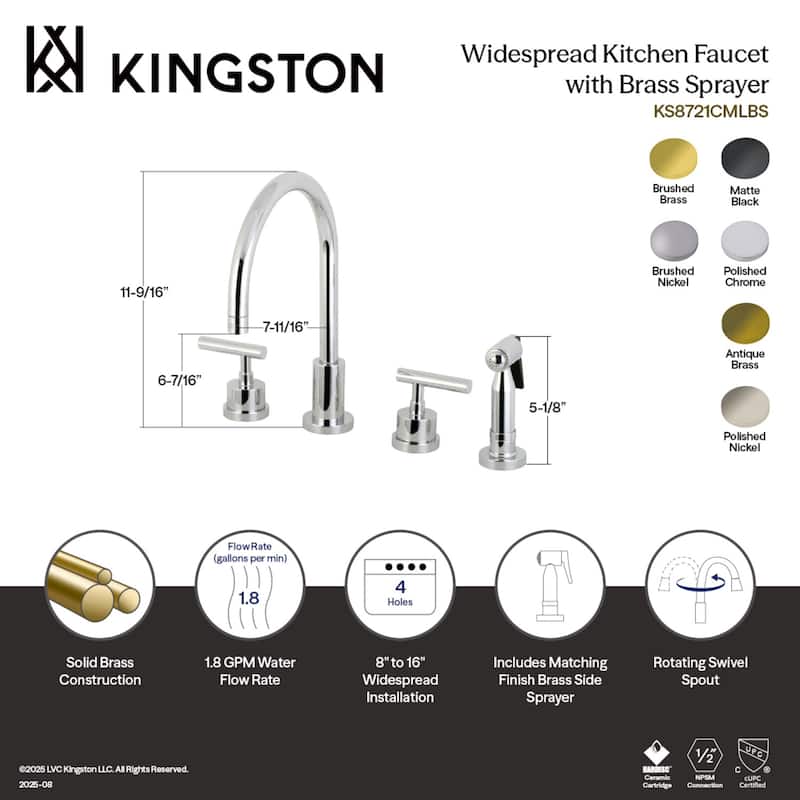 Manhattan Deck Mount Widespread Kitchen Faucet with Brass Sprayer