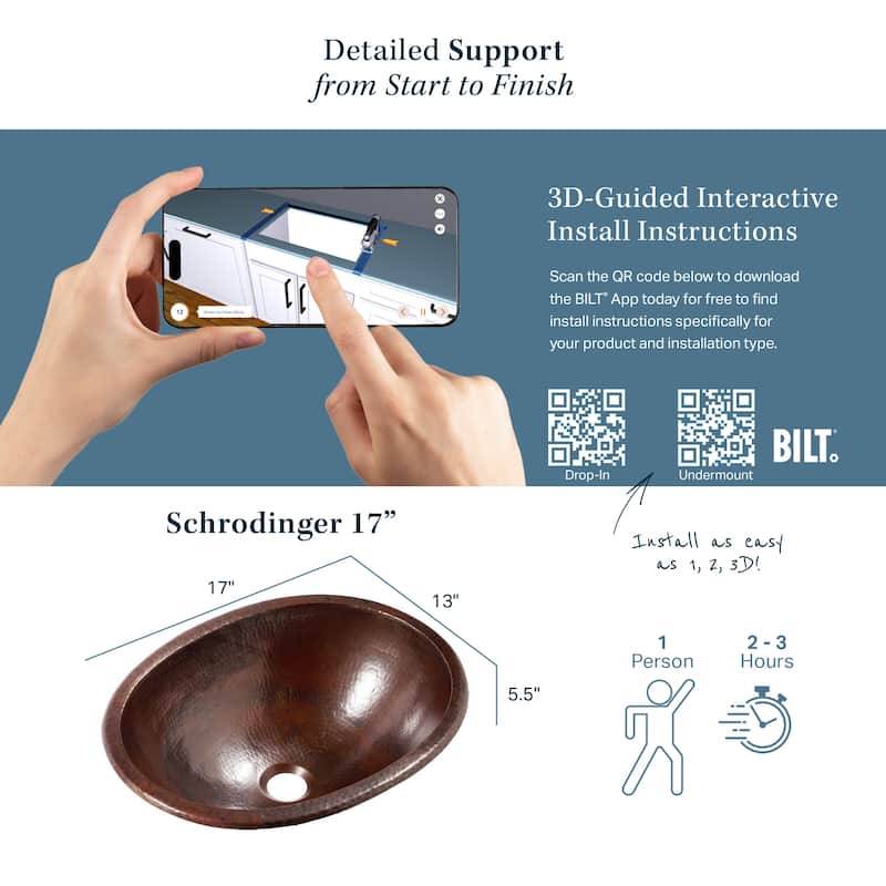 Schrodinger Copper 17" Oval Dual Flex Bath Sink with Ashfield Faucet Kit