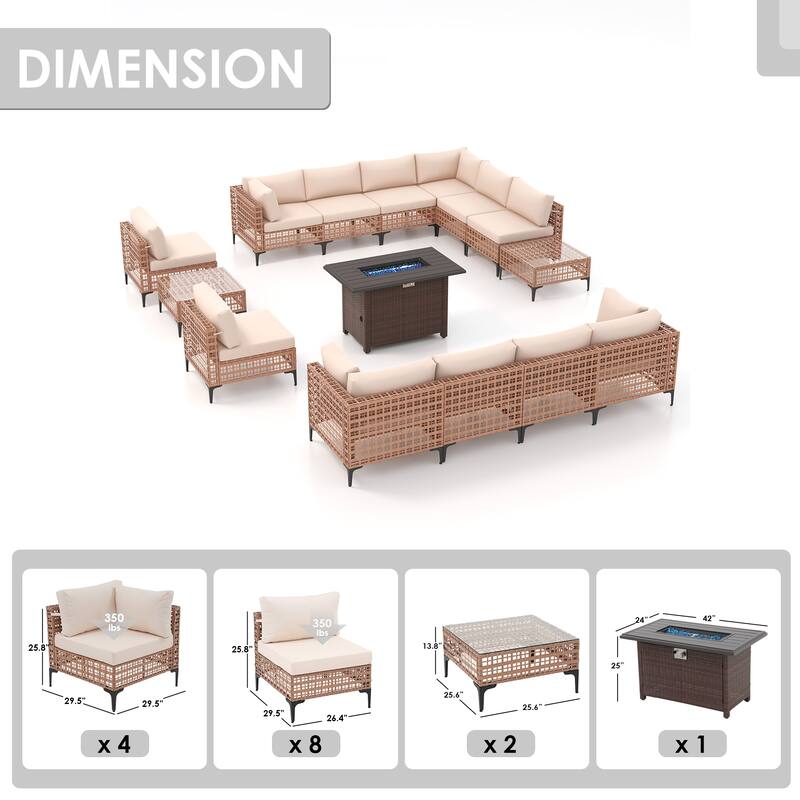 12 - Person Outdoor Sectional Seating Group with Fire Pit