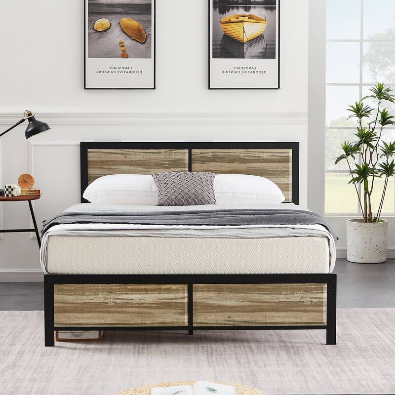 Javlergo Platform Bed Frame with Headboard No Box Spring Needed, Slate
