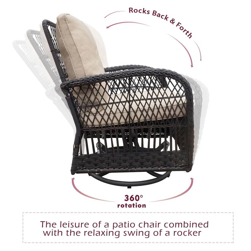 360-Degree Patio Wicker Swivel Rocker Chairs Set,w/Cushions and Table