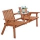 preview thumbnail 3 of 9, Bistro Set,Outsunny Patio Bench,Garden Bench with Middle Table and Umbrella Hole,Wooden Outdoor Bench for Patio