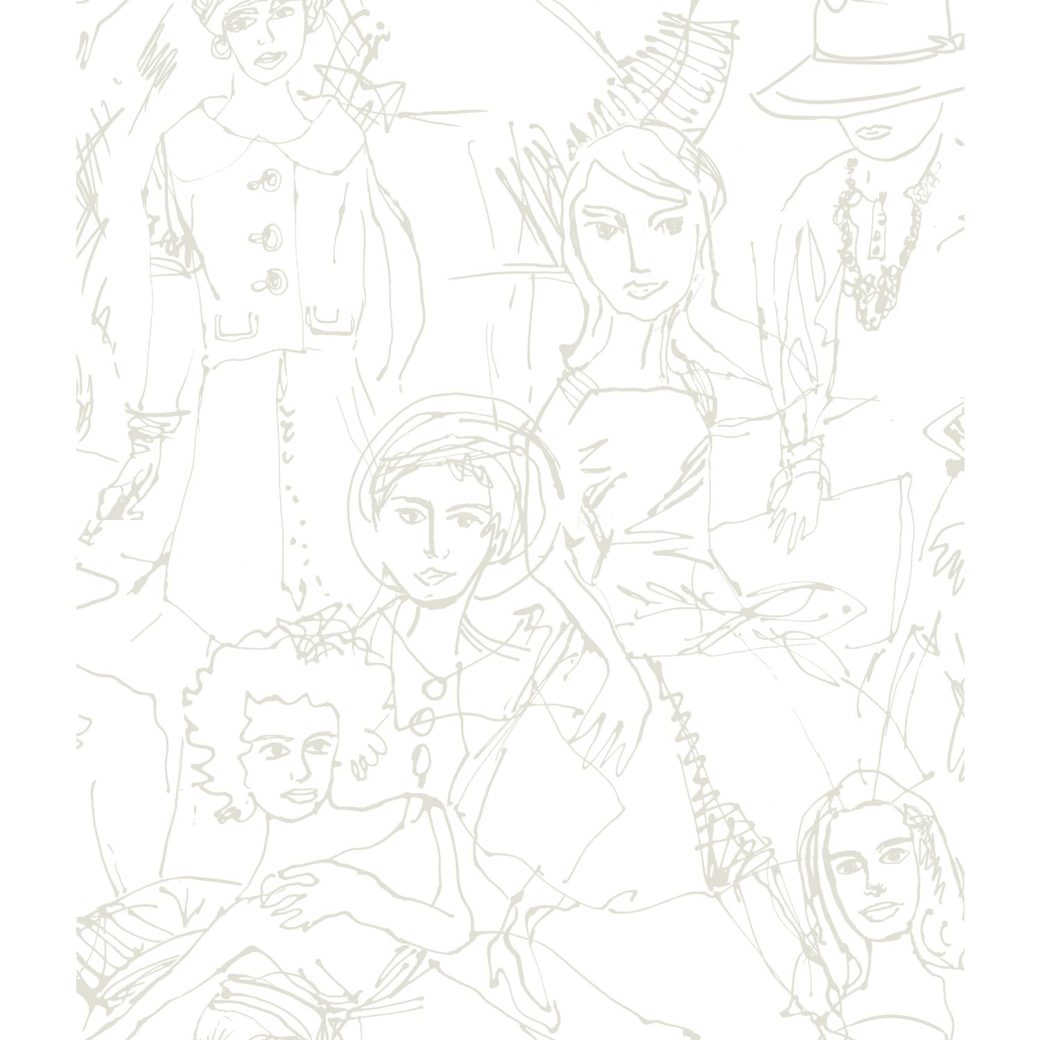 RoomMates Taupe & White Vogue Sketches Peel and Stick Wallpaper