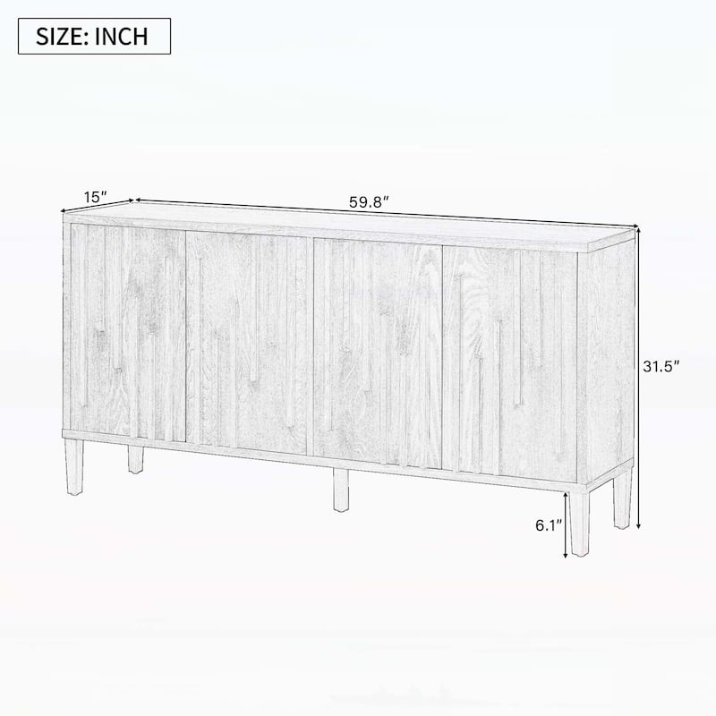 4-Door Sideboard with Hidden Handles,Crafted from Solid Ash Veneer