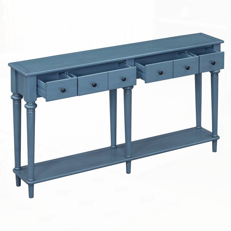 Retro Console Table with Open Shelf and 4 Drawers for Entryways